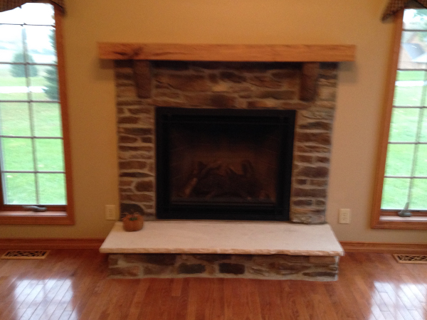 New gas fireplace and hearth and mantle